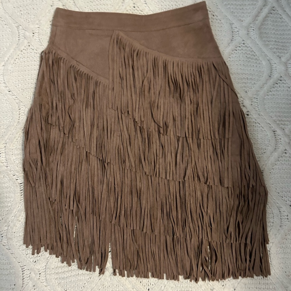 Chic Brown Fringe Mini Skirt